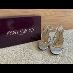 Jimmy Choo jeweled heel sandals in silver | size 36 1/2